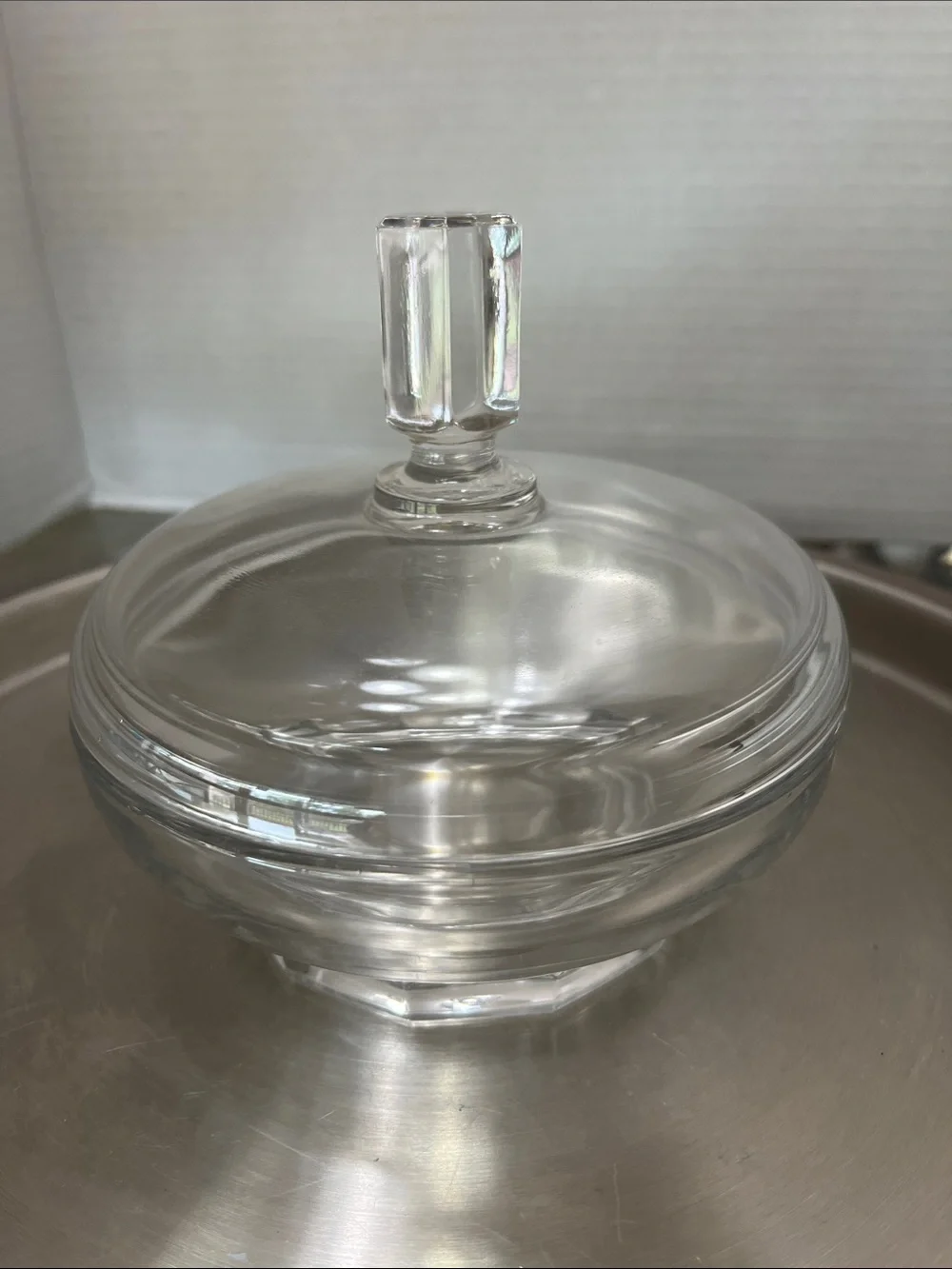 Clear Glass Lidded Candy or Trinket Dish - Elegant Apothecary Style